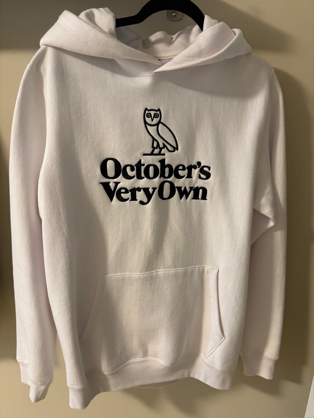 OVO White Hoodie Sweater with Signature Black Owl Logo - Med